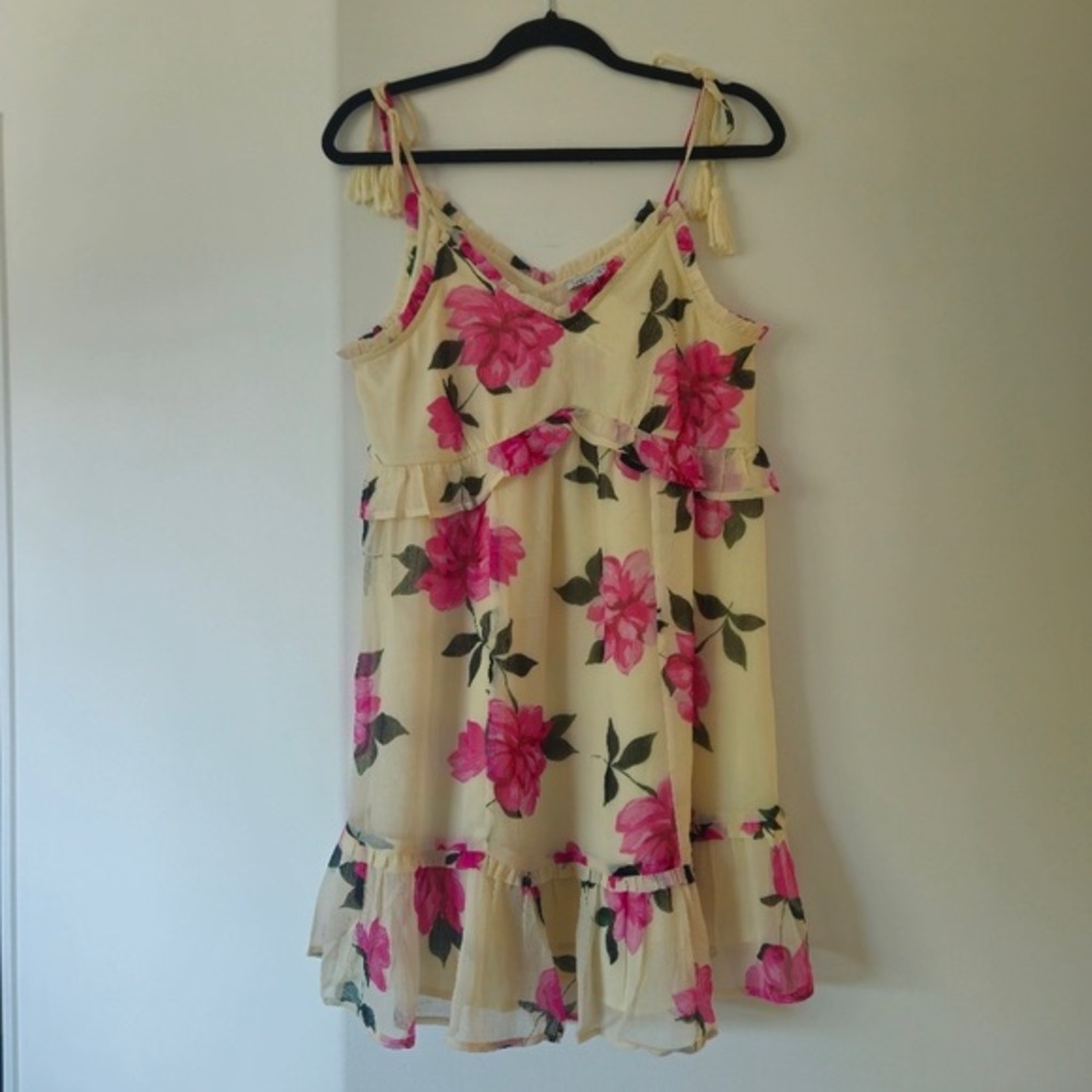 Patrons of Peace Cream Sundress with Pink Floral Print